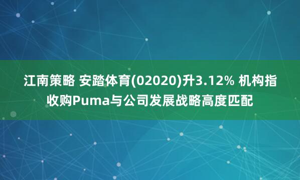 江南策略 安踏体育(02020)升3.12% 机构指收购Puma与公司发展战略高度匹配