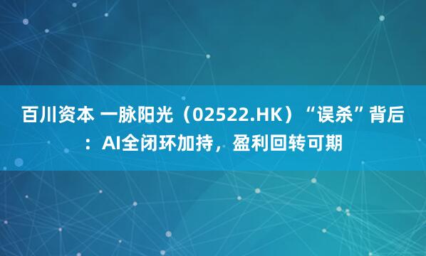 百川资本 一脉阳光（02522.HK）“误杀”背后：AI全闭环加持，盈利回转可期