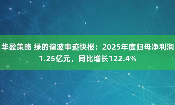华盈策略 绿的谐波事迹快报：2025年度归母净利润1.25亿元，同比增长122.4%