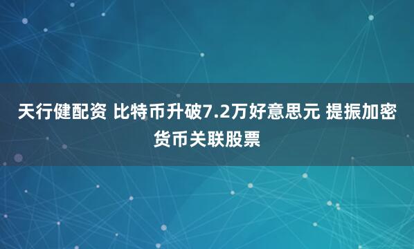天行健配资 比特币升破7.2万好意思元 提振加密货币关联股票