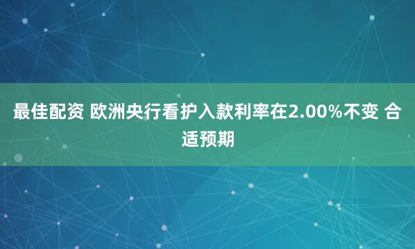 最佳配资 欧洲央行看护入款利率在2.00%不变 合适预期