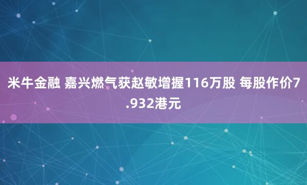 米牛金融 嘉兴燃气获赵敏增握116万股 每股作价7.932港元